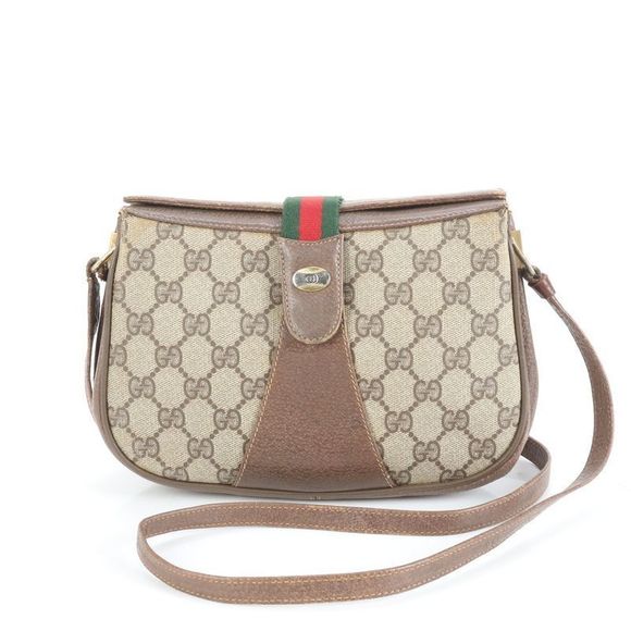 Vintage Old GG Supreme Sherry Line Leather Shoulder Bag...